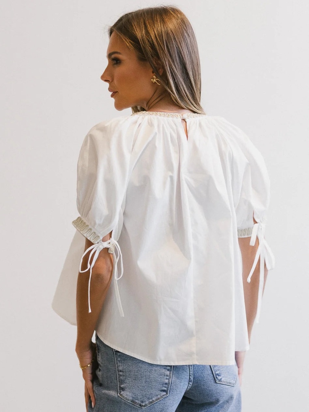 bohme White Smocked-Neck Puff Sleeve Top - Picture 3 of 8